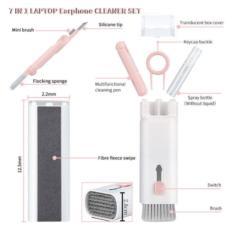 7-in-1 Cleaning Kit Computer Keyboard Cleaner Brush Earphones Cleaning Pen For AirPods iPhone Cleaning Tools Keycap Puller Set