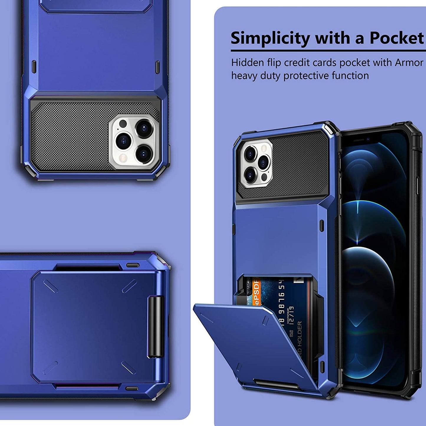 For iPhone 14 Pro Max Card Slots Wallet Case Cover Slide Armor Wallet Card Slots Holder